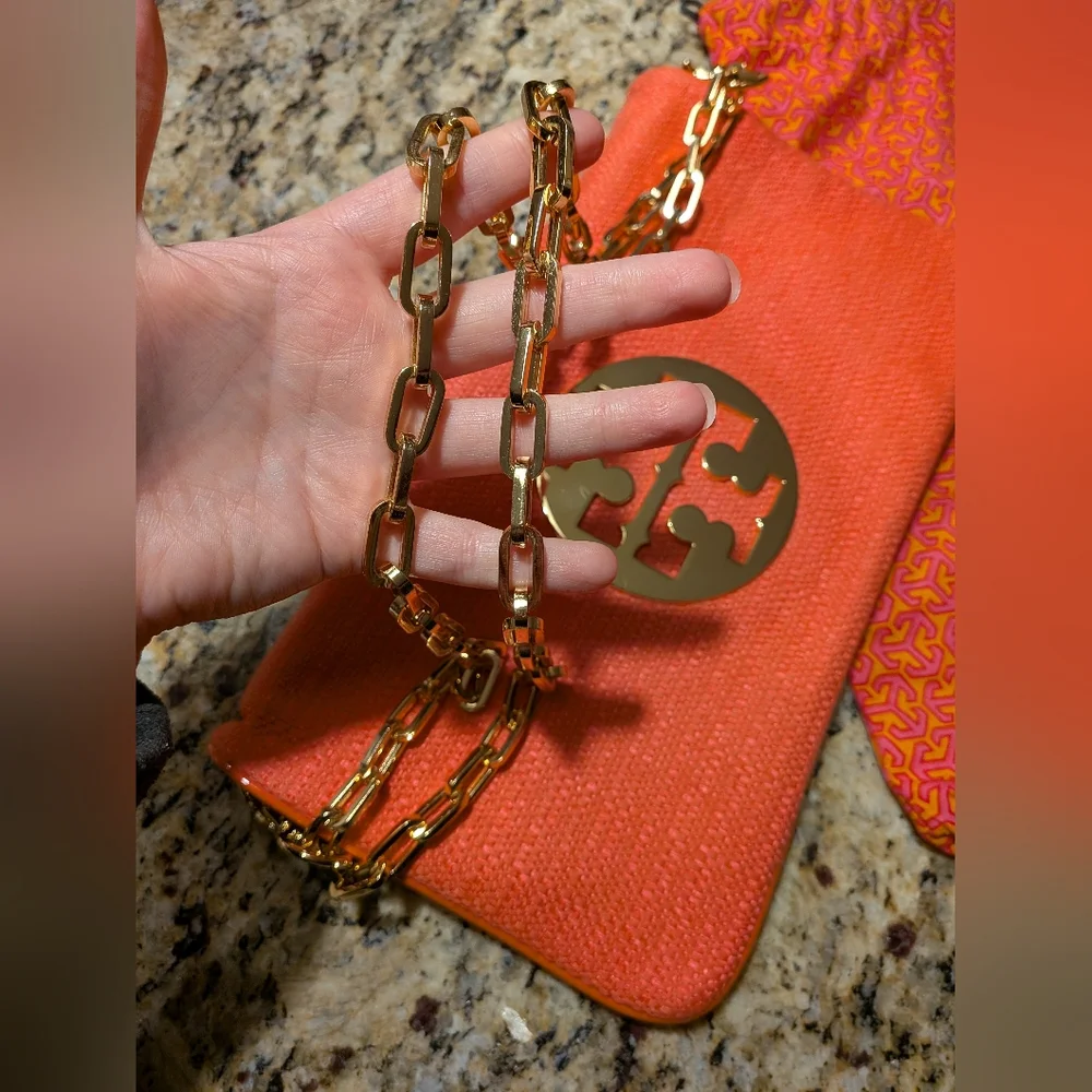 Tory Burch Pink Coral Purse Clutch with Gold Accents - Picture 8 of 16